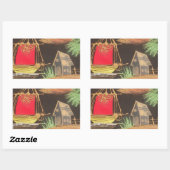 レッドシルボートランドスケープオイルペインティングアートプリント 長方形シール (シート)