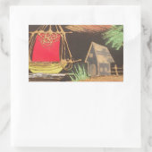 レッドシルボートランドスケープオイルペインティングアートプリント 長方形シール (バッグ)