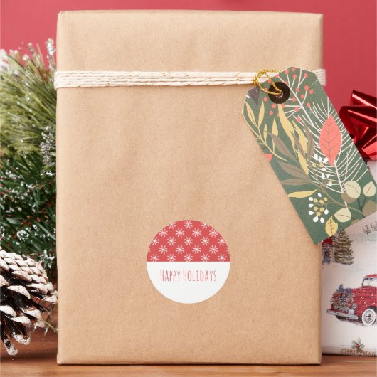 レッドシンプルスノーフレークホリデーステッカー ラウンドシール (クリスマス)