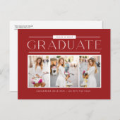 レッドシンプルタイポグラフィフォトコラージュ卒業 ポストカード (正面/裏面)