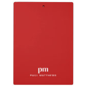 レッドシンプルビジネスのモノグラムイニシャルと名前 クリップボード (裏面)