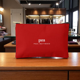 レッドシンプルミニマリスト・モノグラムと名前 アクセサリーポーチ