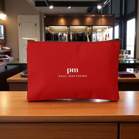 レッドシンプルミニマリスト・モノグラムと名前 アクセサリーポーチ