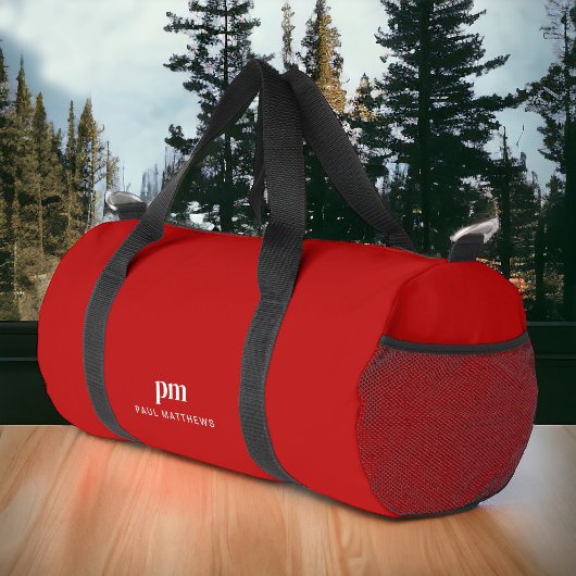 レッドシンプルミニマリスト・モノグラムと名前 ダッフルバッグ
