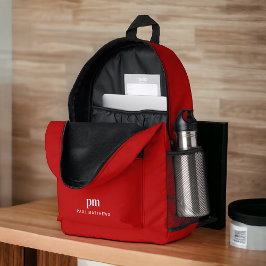 レッドシンプルミニマリスト・モノグラムと名前 プリントバックパック