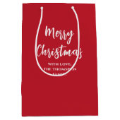 レッドシンプルメリークリスマカスタムス ミディアムペーパーバッグ (正面)