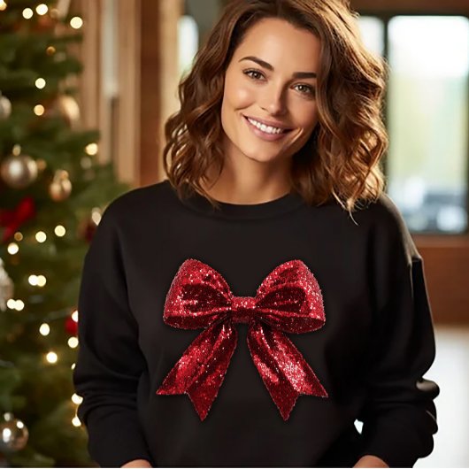 レッドシークインクリスマスボウ スウェットシャツ