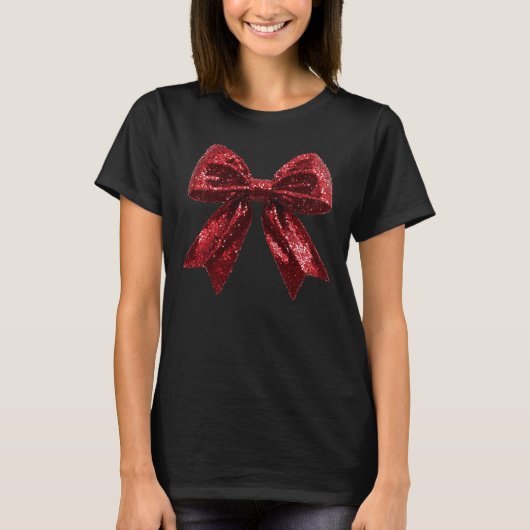 レッドシークインクリスマスボウ Tシャツ (正面)