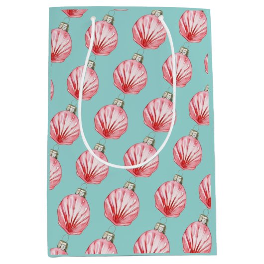 レッドシーシェルオーナメントパターン ミディアムペーパーバッグ (正面)