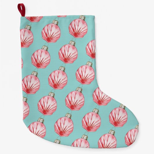 レッドシーシェルオーナメントパターン ラージクリスマスストッキング (正面)