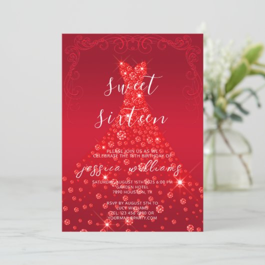 レッドシーシンボールガウン&スワーズスウィート16誕生日 招待状 (スタンド正面)