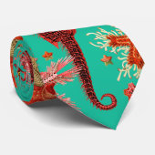 レッドシーホースとシースターズターコイズブルーシーライフ ネクタイ (ロール)