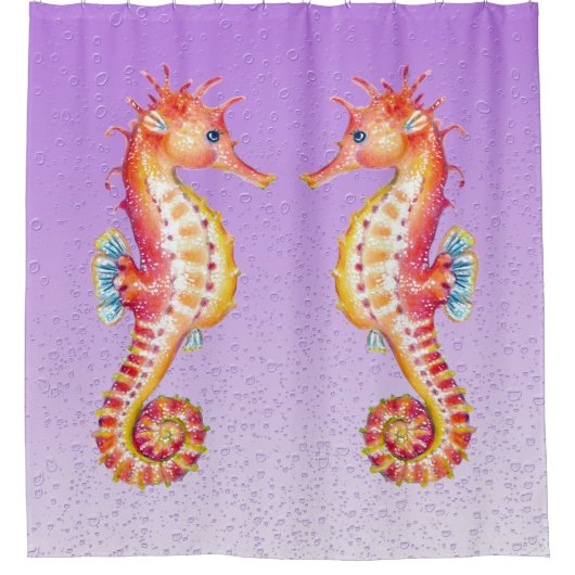 レッドシーホースパープルバブル シャワーカーテン (正面)