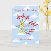 レッドジェット飛行機- 8th (Blue Sky)誕生日カード カード (黄色い花)