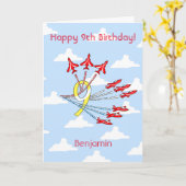 レッドジェット飛行機- 9番目（青空）誕生日カード カード (黄色い花)