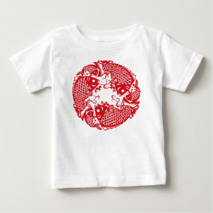 レッドジャウリングコイカープフィッシュグループベビーチュウB ベビーTシャツ