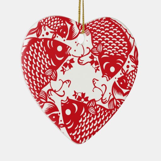 レッドジャウリングコイカープフィッシュグループ セラミックオーナメント (右)