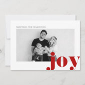レッドジョイはっきりしたタイポグラフィモダン写真クリスマス シーズンカード (正面)