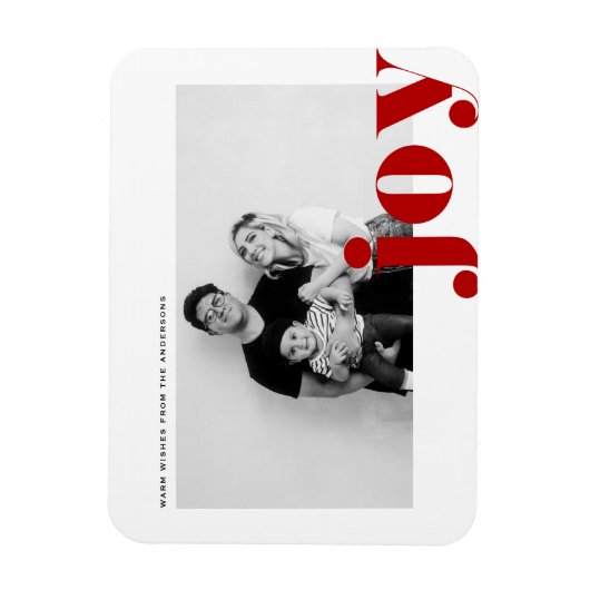 レッドジョイはっきりしたタイポグラフィモダン写真クリスマス マグネット (縦)