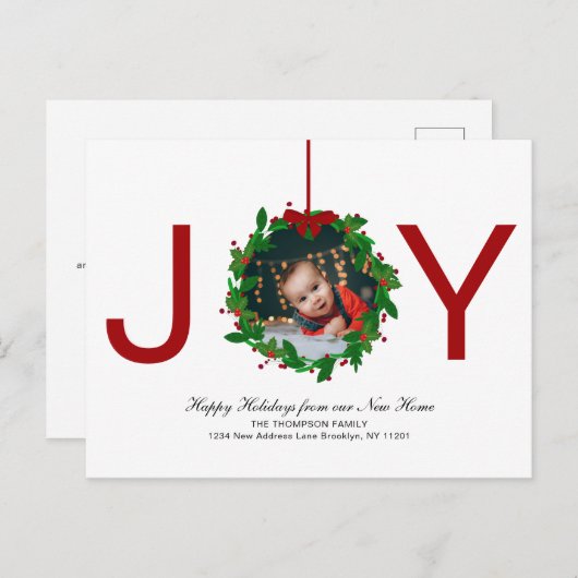 レッドジョイクリスマスボタニカルリースフォトムービング シーズンポストカード (正面/裏面)