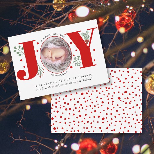 レッドジョイ初めてのクリスマスホリデーフォトベビー誕生 案内状