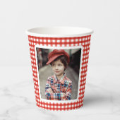 レッドジンガム写真テンプレートファーム誕生日 紙コップ (正面)