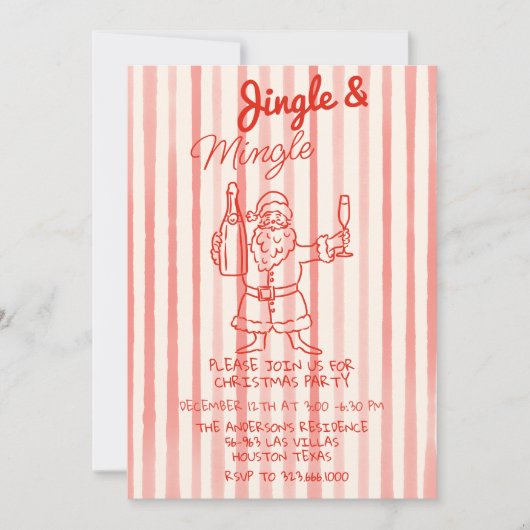 レッドジングル&ミングルクリスマスサンタクロースパーティー 招待状 (正面)