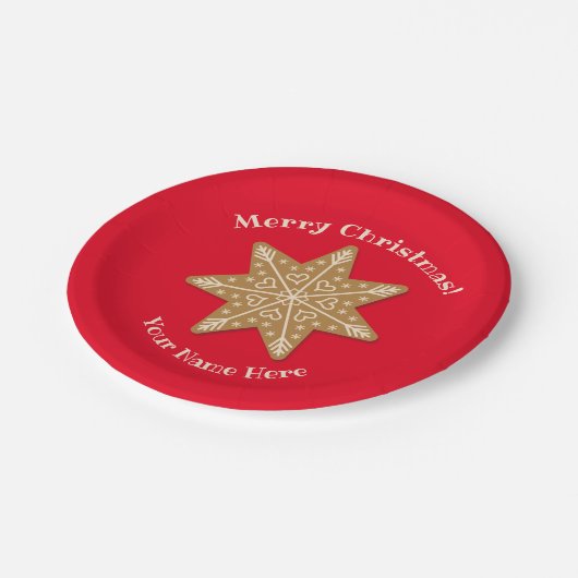 レッドジンジャーブレッドスノーフレーククリスマスパーティープレート ペーパープレート (アングル)