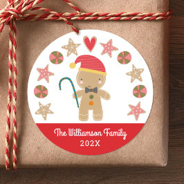 レッドジンジャーブレッドボーイナスクリスマスホリデークッキー ラウンドシール