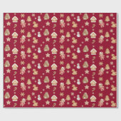 レッドジンジャーブレッドマンフェスティバルクリスマスホリデイ ラッピングペーパー (フラット)