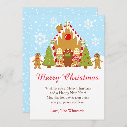 レッドジンジャーブレッド飾ハウスのクリスマスパーティー シーズンカード (正面/裏面)