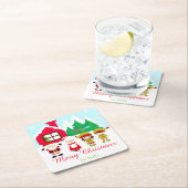 レッドジンジャーブレッド飾ハウスのクリスマスパーティー スクエアペーパーコースター (インサイチュ)