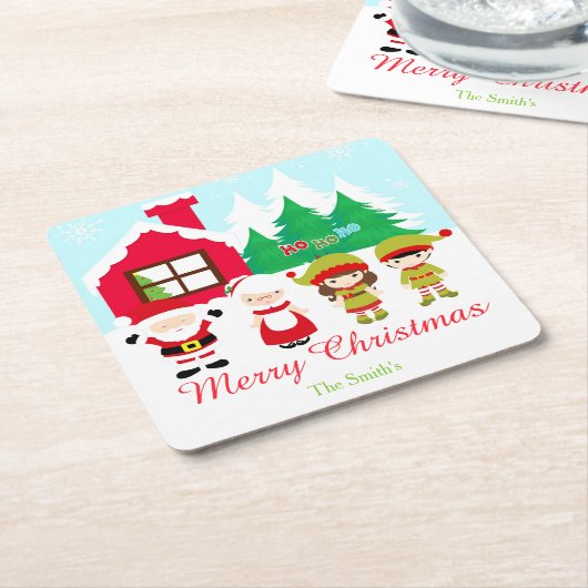 レッドジンジャーブレッド飾ハウスのクリスマスパーティー スクエアペーパーコースター (アングル)
