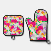 レッドスイカイエローレモン熱帯産 鍋つかみ&鍋敷きセット (正面)