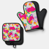 レッドスイカイエローレモン熱帯産 鍋つかみ&鍋敷きセット (正面/裏面)