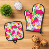 レッドスイカイエローレモン熱帯産 鍋つかみ&鍋敷きセット (トップダウン)