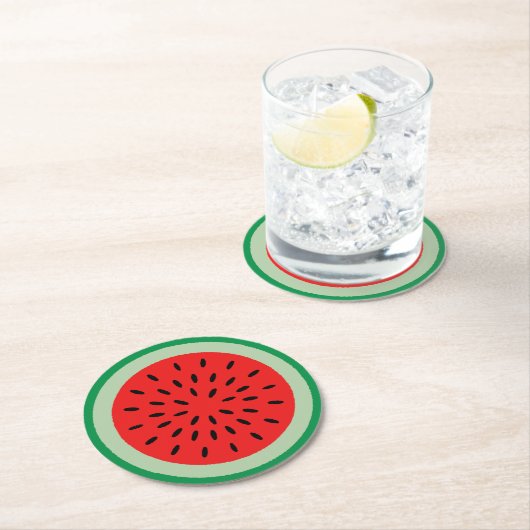 レッドスイカスライス黒種子サマーパーティー ラウンドペーパーコースター (インサイチュ)