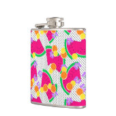 レッドスイカ黄色いレモンのトロピカルオンホワイト フラスク (左)