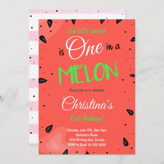 レッドスイカ1歳招待状 招待状 (正面/裏面)