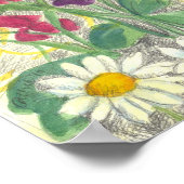 レッドスイートピーデイジーウォーターカラーガーデンスケッチ ポスター (角)