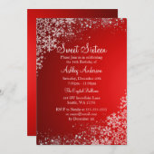 レッドスウィート16冬ワンダーランドスパークルスノーフレーク 招待状 (正面/裏面)