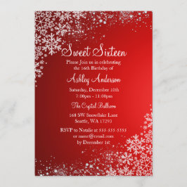 レッドスウィート16冬ワンダーランドスパークルスノーフレーク 招待状
