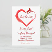 レッドスウッシュハートウェディング日付カードを保存 セーブザデート (スタンド正面)