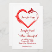 レッドスウッシュハートウェディング日付カードを保存 セーブザデート (正面/裏面)