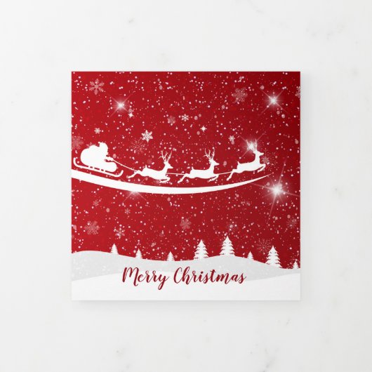 レッドスカイサンタスリグスリー写真テンプレート 三つ折りクリスマスカード (カバー)