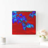 レッドスカイブルー葉ズウォールクロック スクエア壁時計 (ホーム)