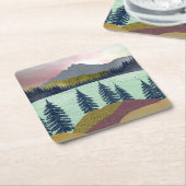 レッドスカイレイクランドスケープ スクエアペーパーコースター (アングル)