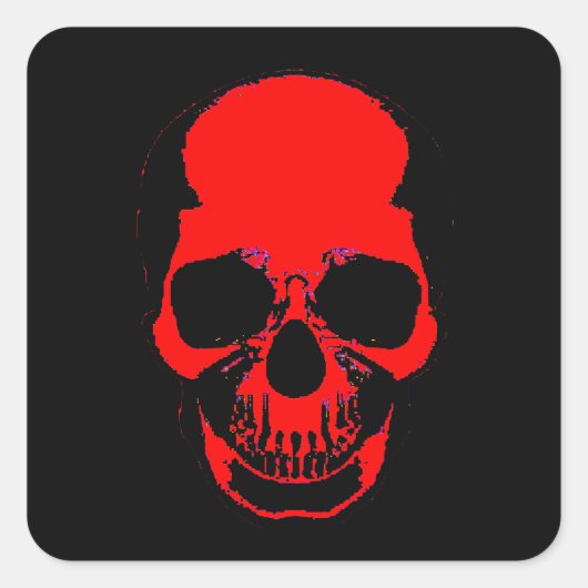 レッドスカルステッカー – スカルステッカー – 血液スカル スクエアシール (正面)
