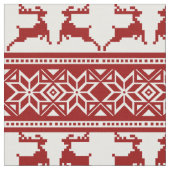 レッドスカンジナビアクリスマスフォーク ファブリック (クローズアップ)