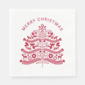 レッドスカンジナビアフォークアートクリスマスツリー スタンダードランチョンナプキン (正面)